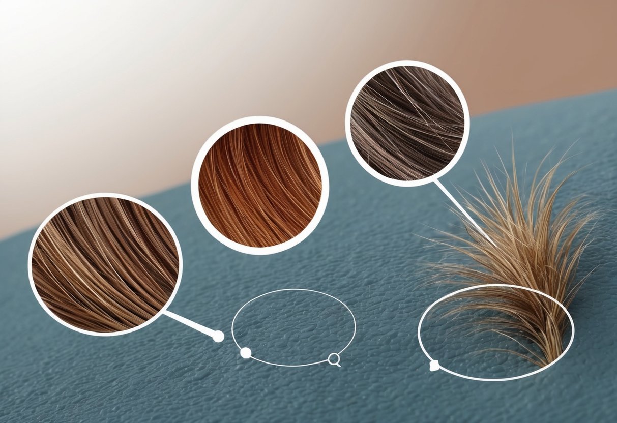 A close-up of various types of body hair on a surface, with magnified views showing their different lengths and textures