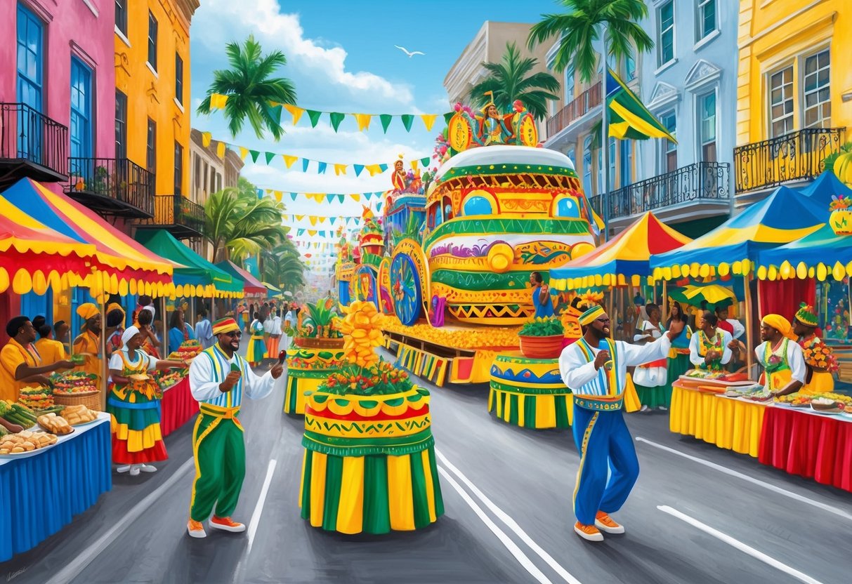 Colorful floats parade through the streets, accompanied by lively music and dancing.</p><p>Brightly decorated stalls offer a variety of Caribbean cuisine and crafts