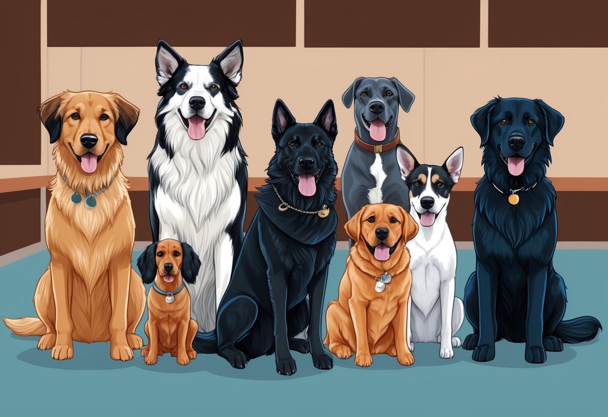 Several Game of Thrones dogs of various breeds enjoying responsible care in a dog welfare setting