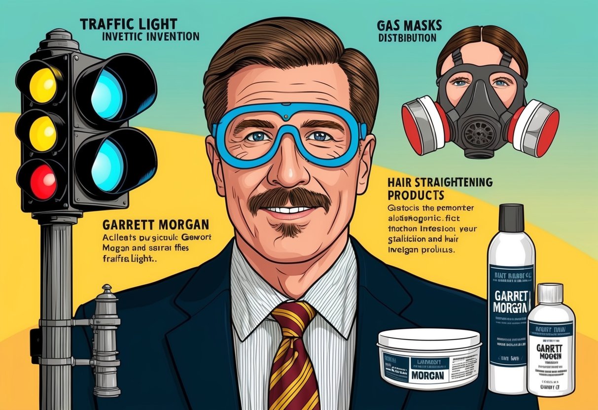 Garrett Morgan's entrepreneurial ventures: traffic light invention, gas mask distribution, and hair straightening products