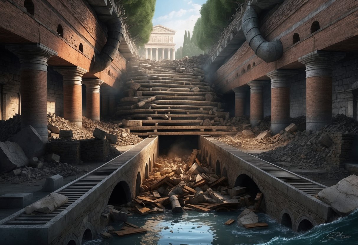 The ancient Roman sewer system collapses in a catastrophic event, causing chaos and destruction underground