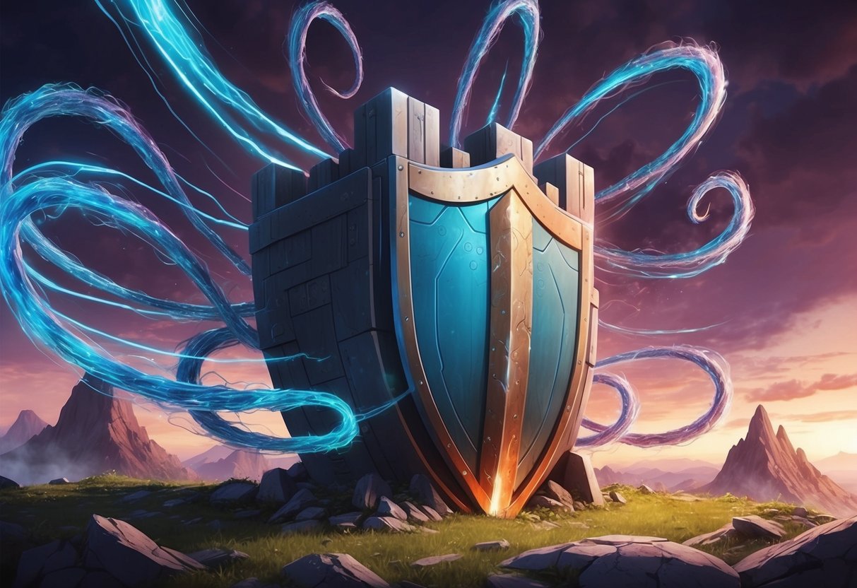 A fortress-like shield repels swirling tendrils of psychic energy