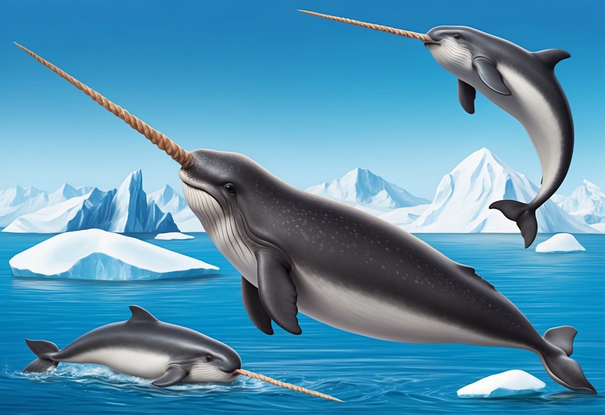 A male narwhal uses its long tusk to joust with other males during mating season, while a female uses hers for navigation and breaking through ice