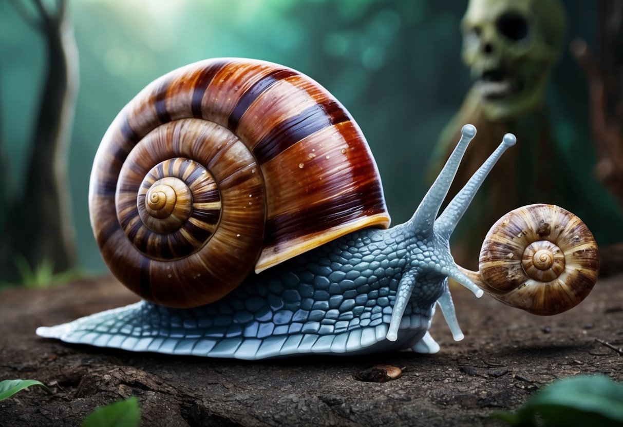 A snail with a protective shell defends against a zombie snail attack