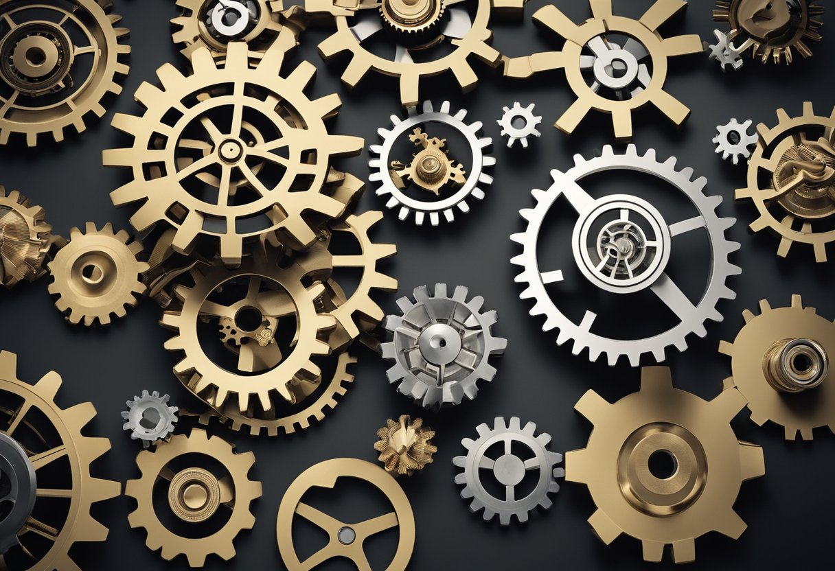 A group of interconnected gears symbolizing the seamless collaboration and increased accountability facilitated by Monday.com