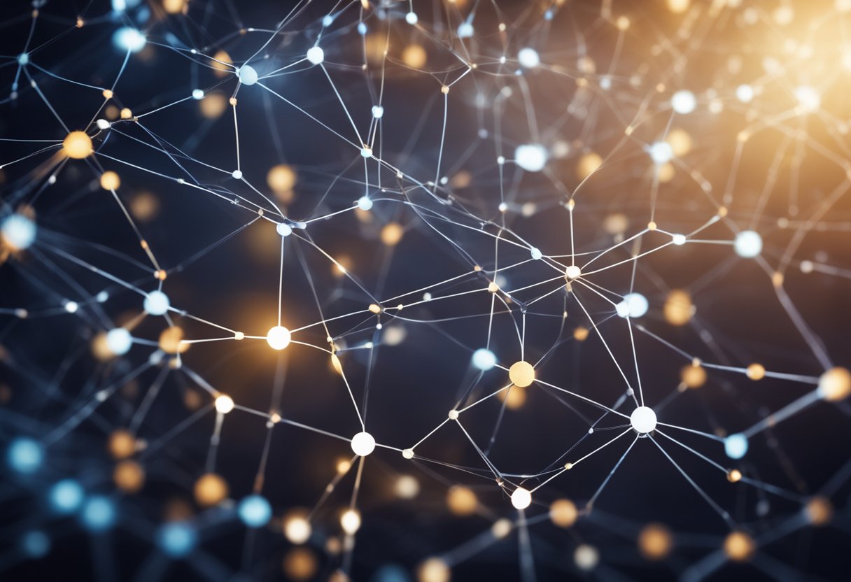A dynamic network of interconnected nodes and lines representing improved resource management and team collaboration