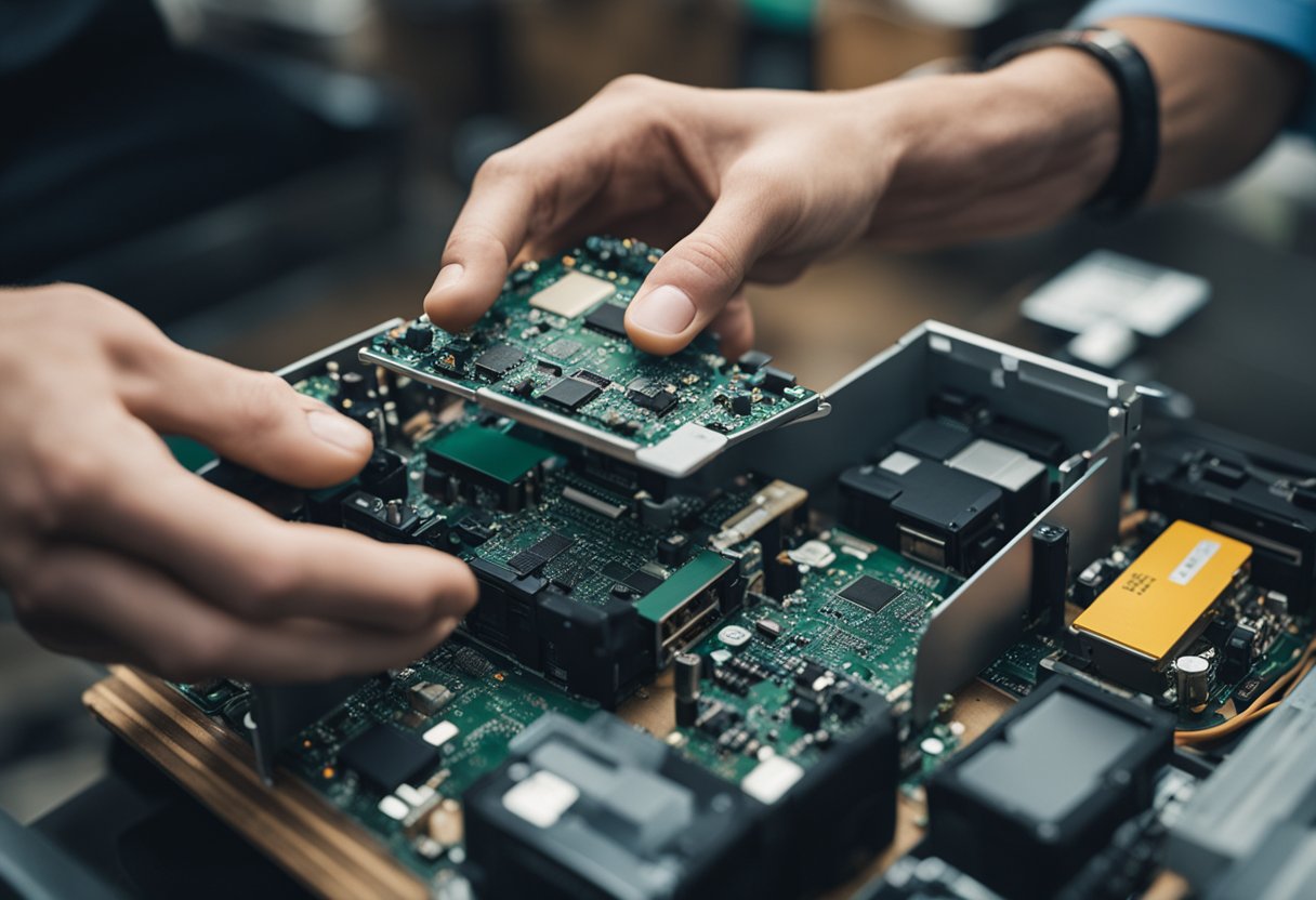 A small business owner hands over old electronics to Gizmogo for responsible disposal
