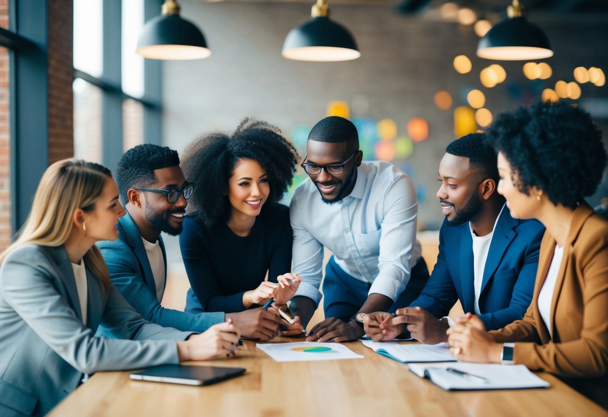 A group of diverse influencers collaborating on a project, brainstorming ideas and discussing strategies for effective partnerships