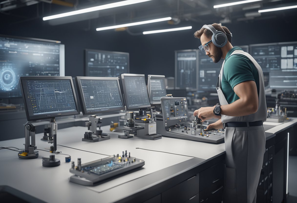 A technician calibrating precision instruments in a laboratory setting