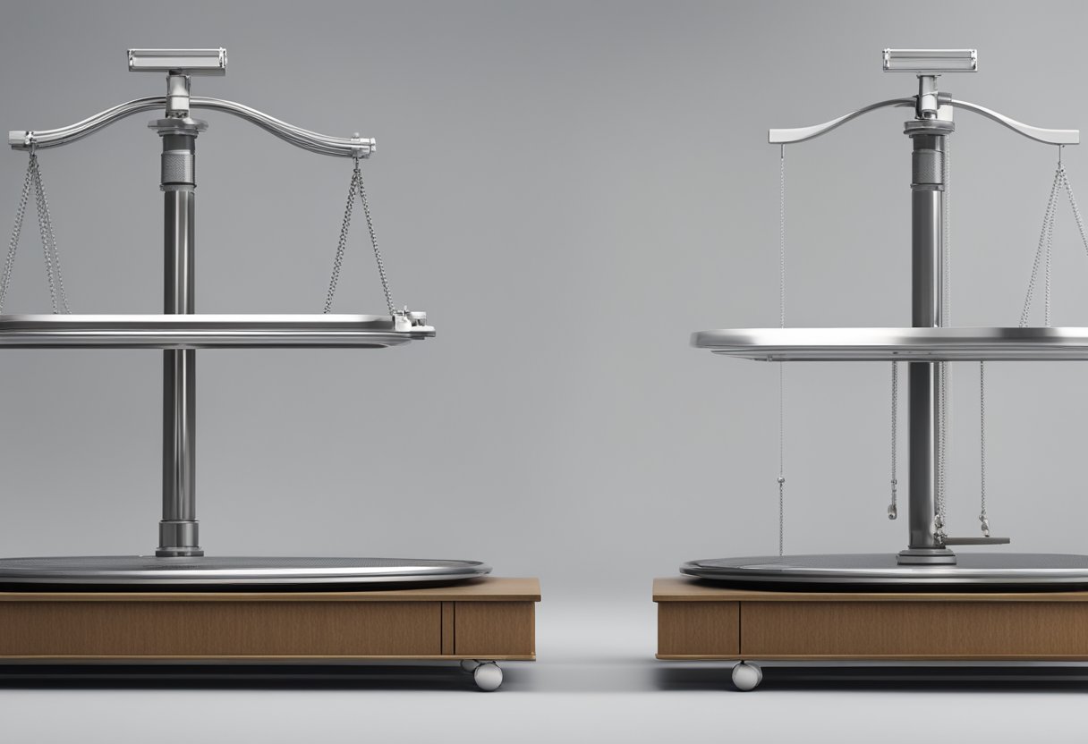 A scale with two sides, one labeled "metrology salary" and the other "average salary," with the metrology side weighing heavier