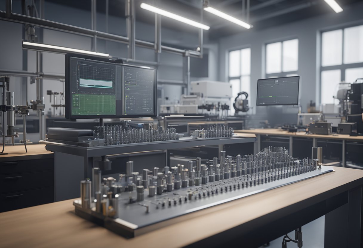 A metrology engineer calibrates precision instruments in a laboratory setting