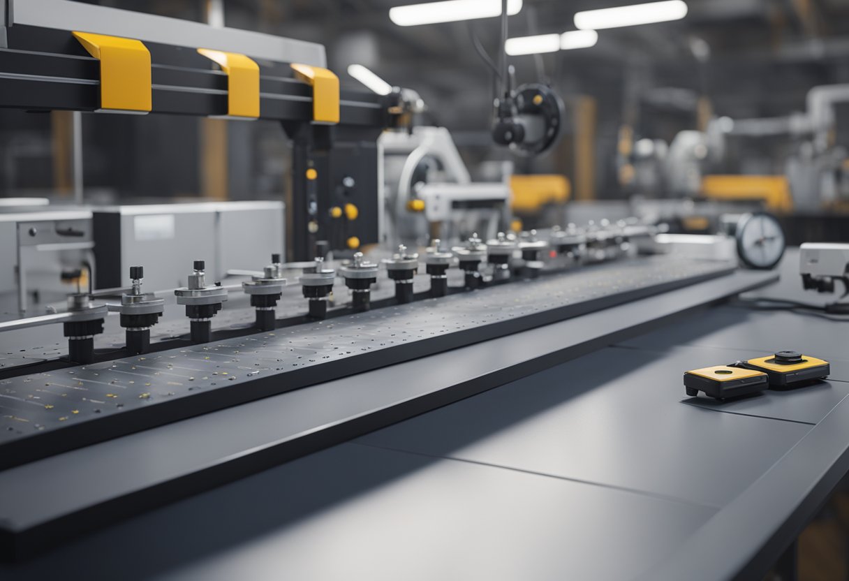 A precision measuring table with various metrology equipment and tools arranged neatly for inspection and calibration