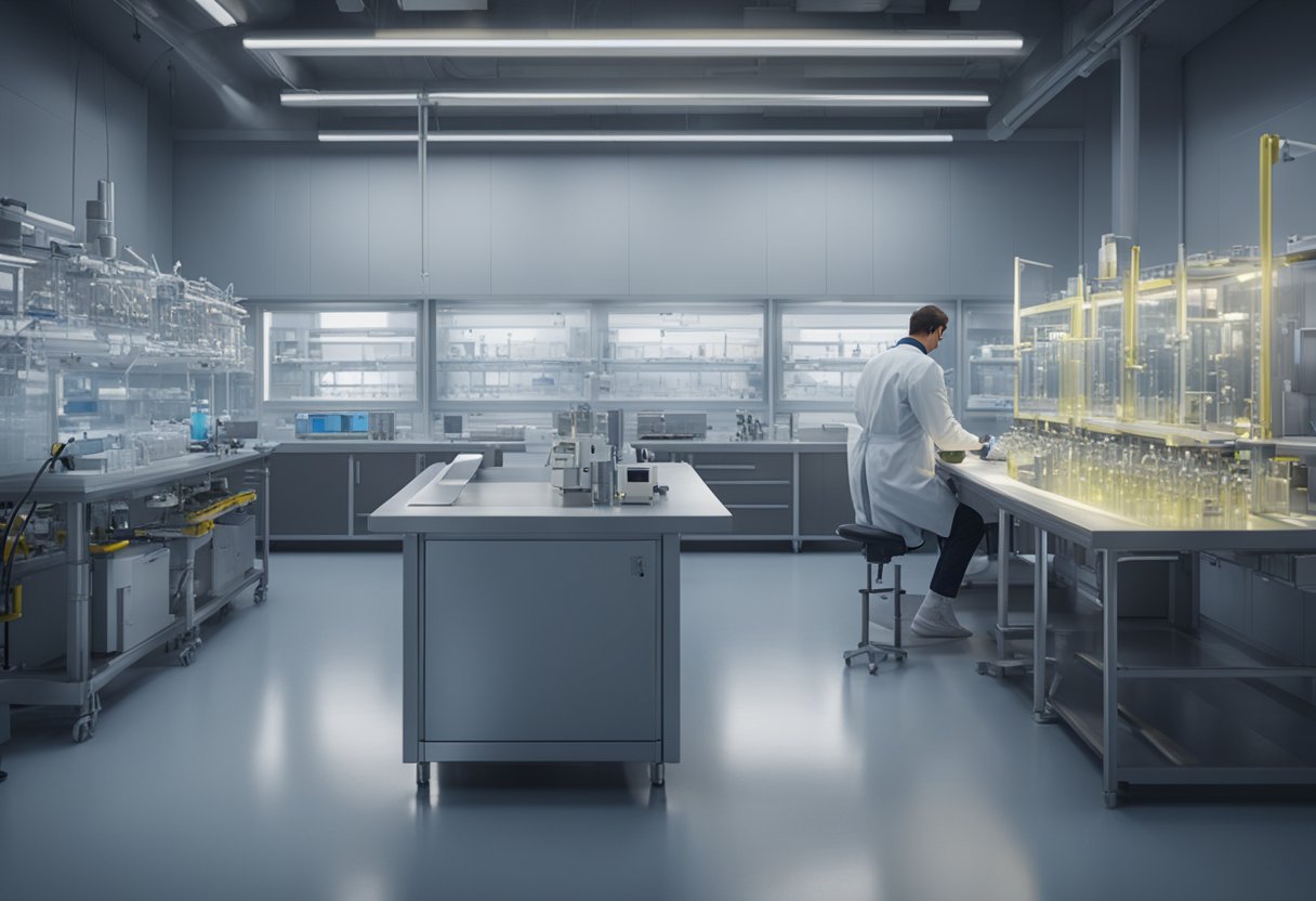 A technician calibrates precision instruments in a sterile laboratory setting