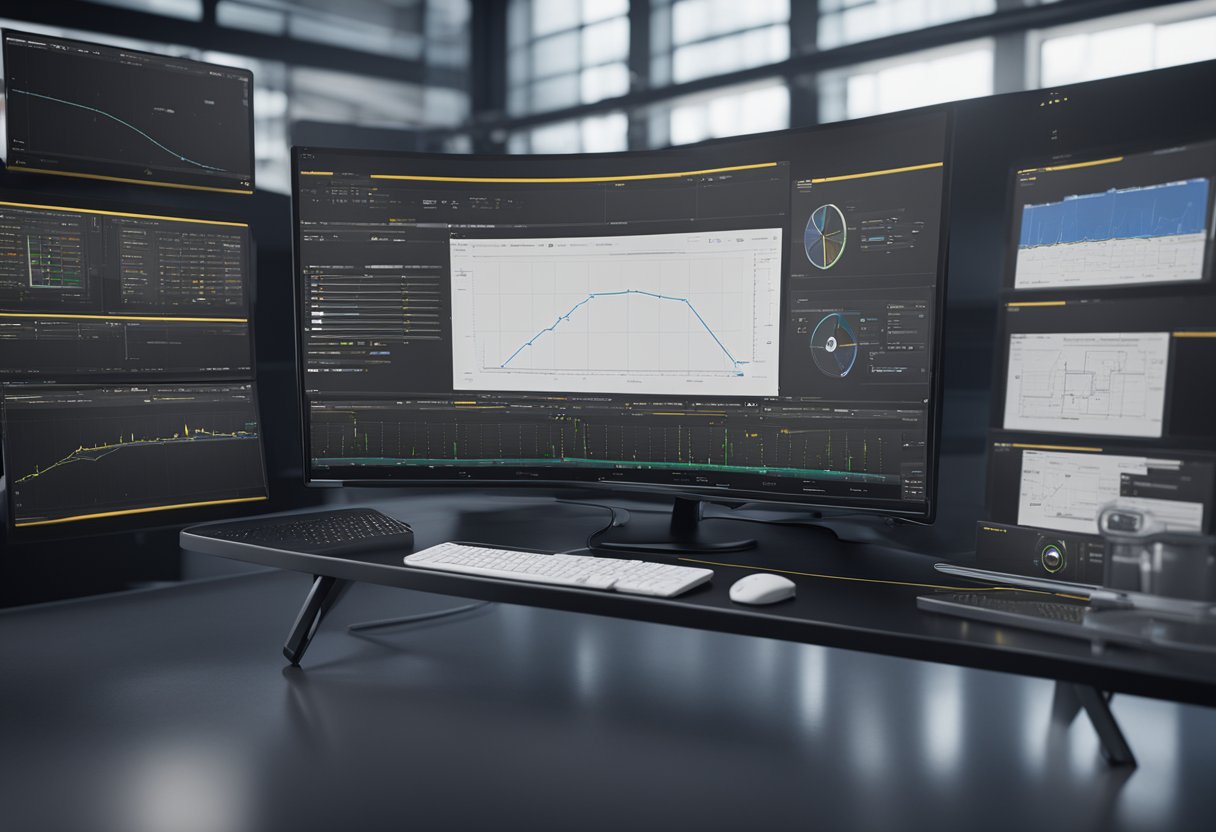 A computer screen displaying metrology software with precise measurements and data analysis tools