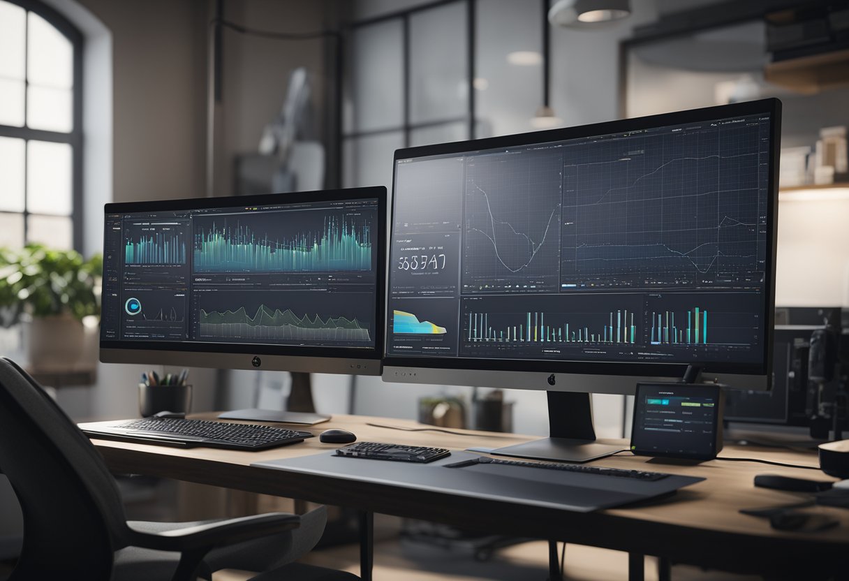 A computer monitor displaying metrology software with various graphs and charts