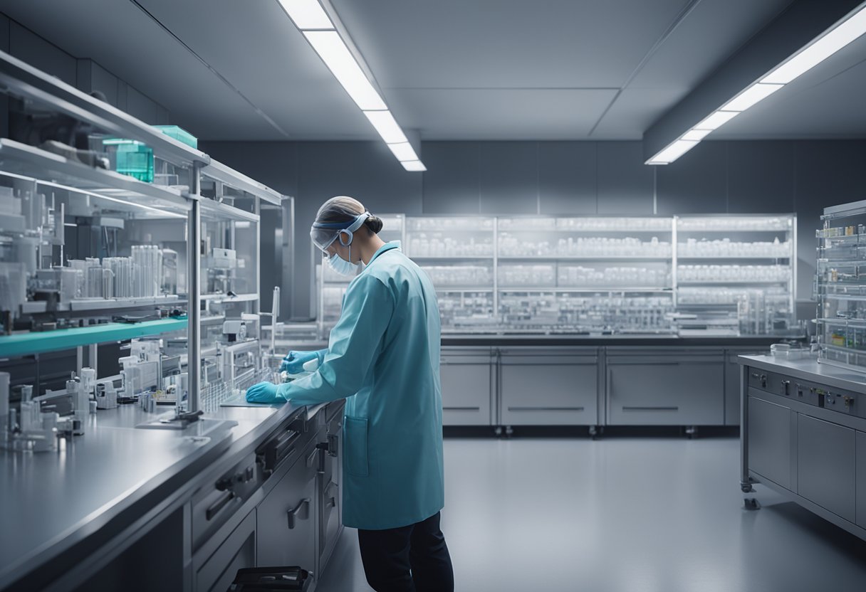 A technician calibrating precision instruments in a sterile lab setting