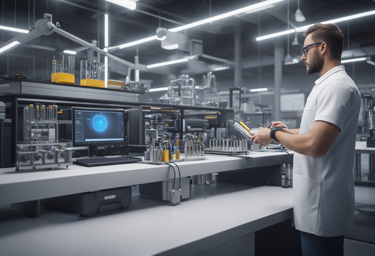 A technician calibrates precision instruments in a modern laboratory setting