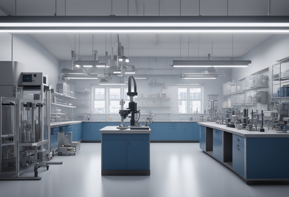 A laboratory setting with precision measuring instruments and equipment for optical metrology