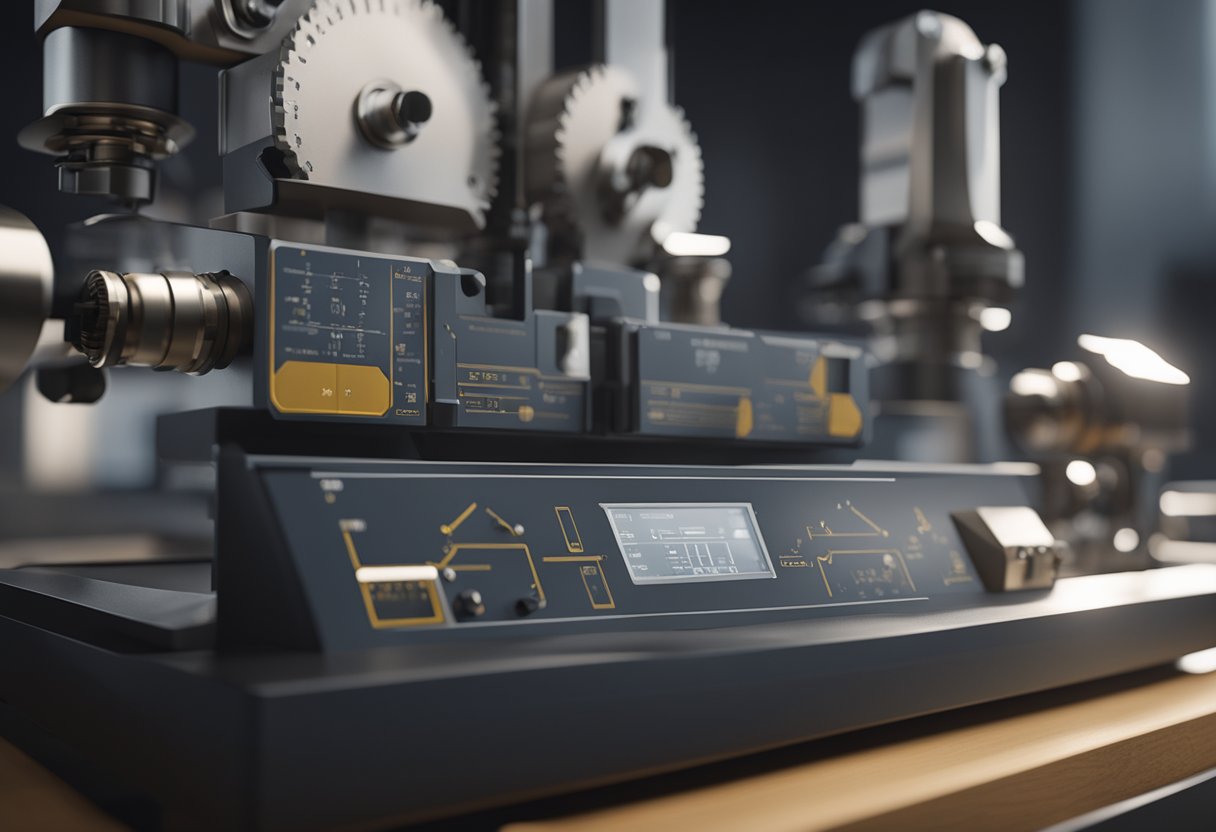 A precision measuring instrument measures a mechanical component with accuracy