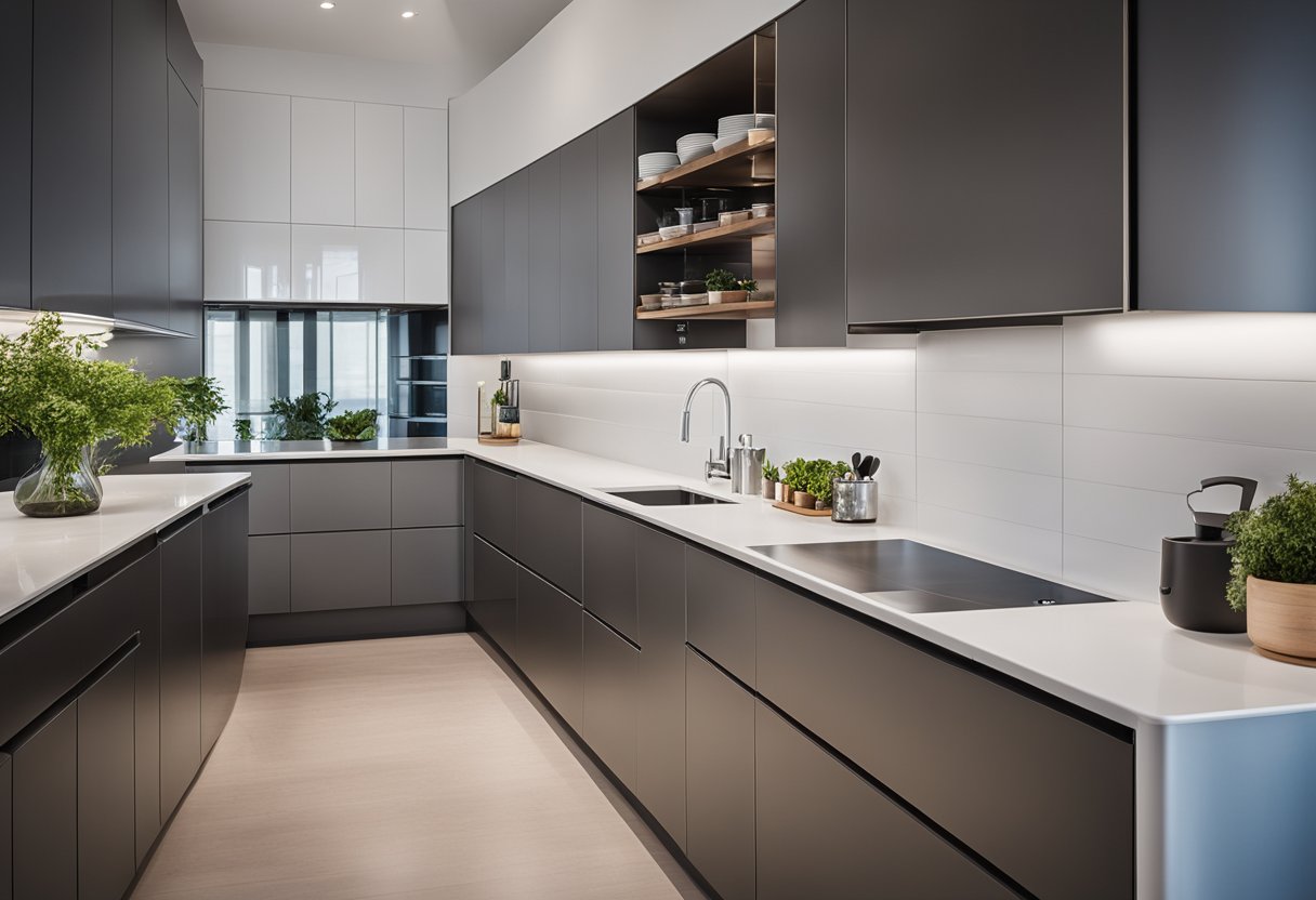 Modern Kitchen With Aluminum Cabinets, Clean Lines, And Minimalistic Design Johor Bungalow Ampquartz