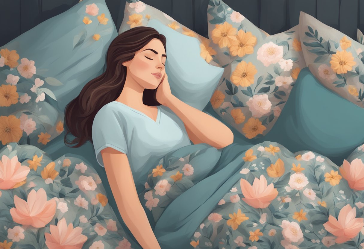 Sleep Mask for Women: Essential Comfort for Restful Nights 6 A woman peacefully sleeping with a floral sleep mask on, surrounded by soft pillows and cozy blankets