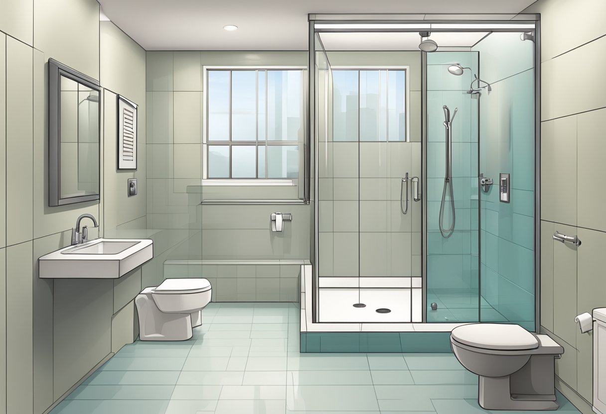 A spacious, well-lit bathroom with grab bars, a walk-in shower, non-slip flooring, and a raised toilet for accessibility