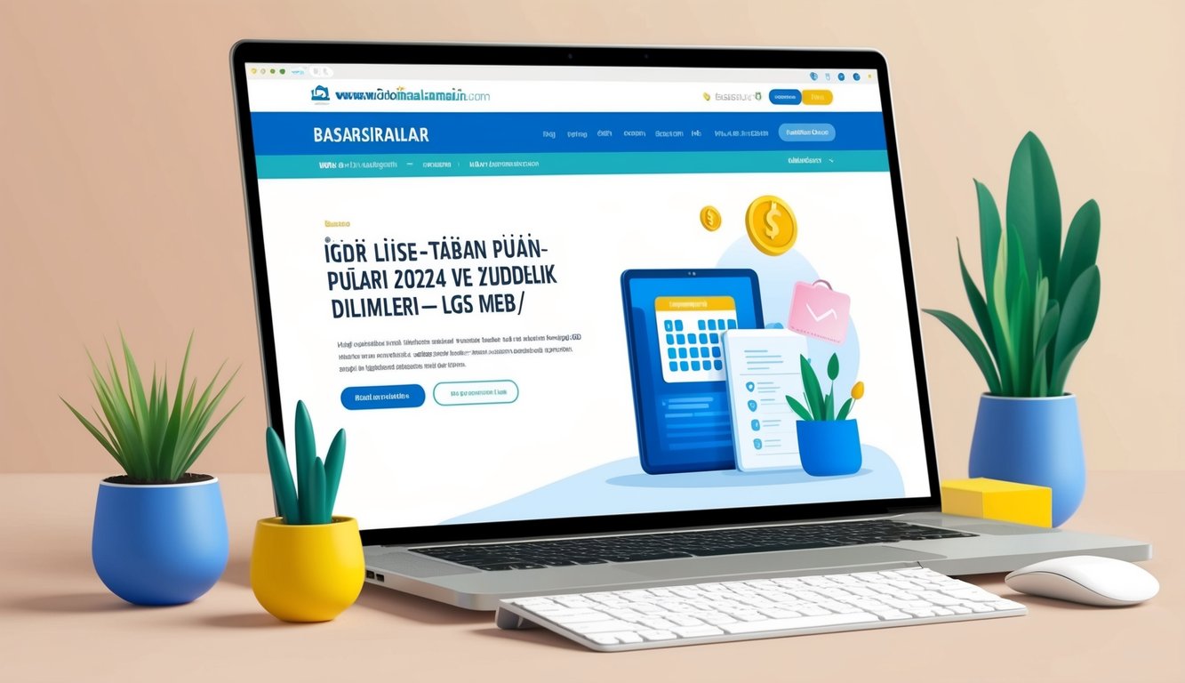 LGS Puan Hesaplama ve Kontenjan Bilgileri ile "https://www.basarisiralamalari.com/igdir-lise-taban-puanlari-2024-ve-yuzdelik-dilimleri-lgs-meb/" web sitesini gösteren bir bilgisayar ekranı