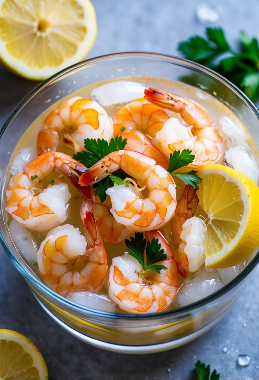 21 Appetizer Recipes That Will Impress Your Guests 6 A glass dish filled with shrimp cocktail surrounded by ice and garnished with lemon slices and parsley