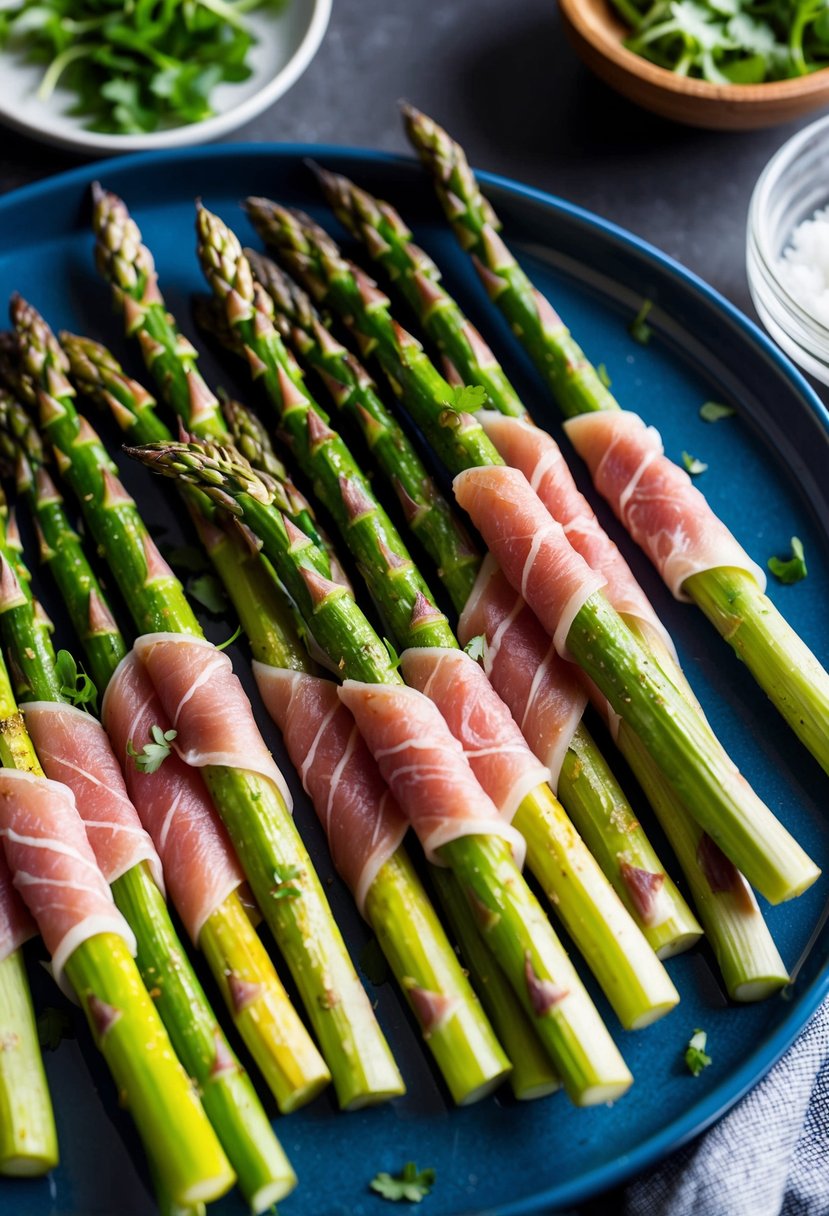 21 Appetizer Recipes That Will Impress Your Guests 18 Asparagus spears wrapped in prosciutto arranged on a serving platter with garnishes