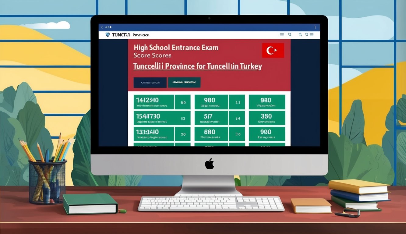 Türkiye'nin Tunceli iline ait lise giriş sınavı puanlarını ve mevcut pozisyonları gösteren bir bilgisayar ekranı