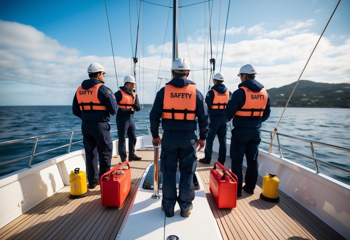 A yacht crew navigating safety protocols and procedures on deck