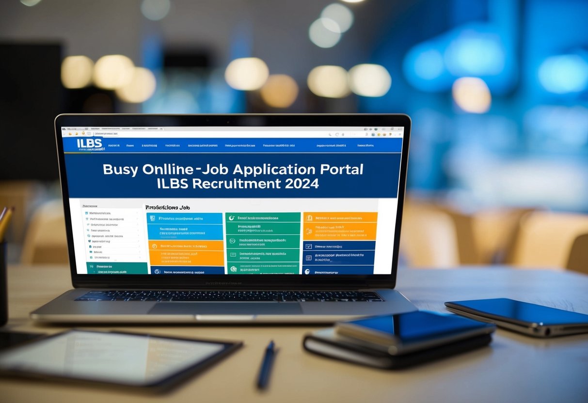 A busy online job application portal with medical and non-medical job listings for ILBS Recruitment 2024