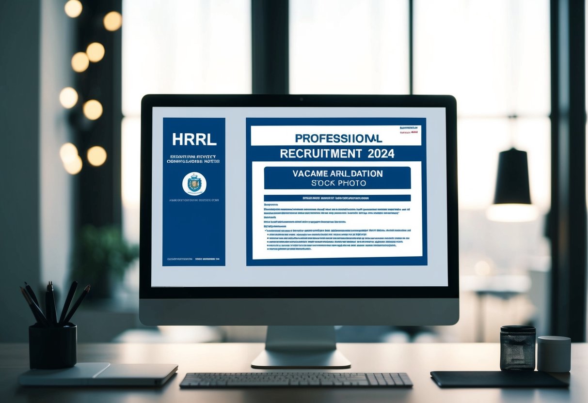 A computer screen displaying the HRRL Recruitment 2024 vacancy notice with an online application form open