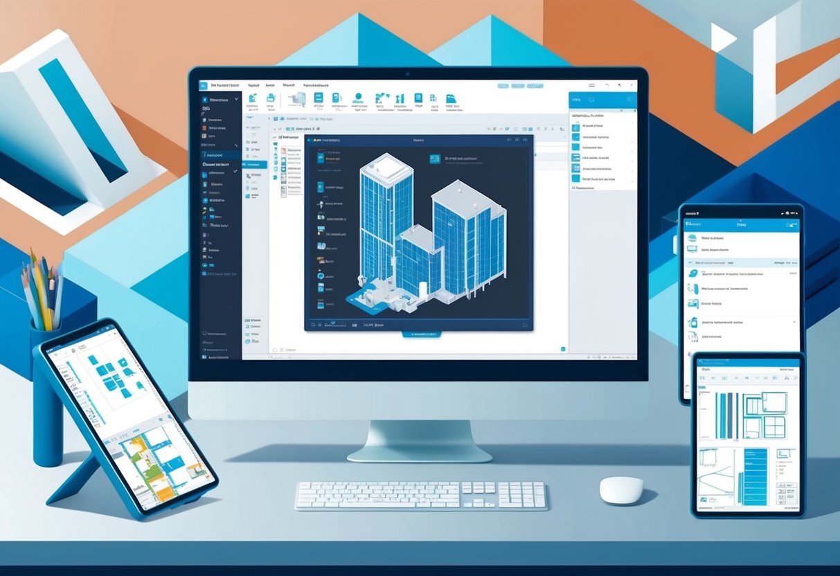 A top-down view of a computer screen with the Revit 2024 interface open, showing various tools and features being utilized