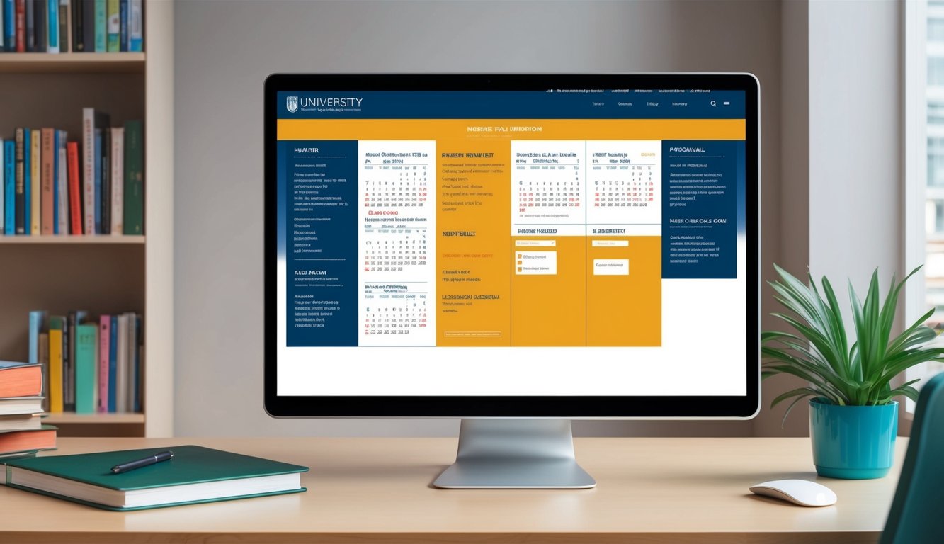 Bir üniversite web sitesi, akademik takvim ve program bilgileri ile bilgisayar ekranında görüntüleniyor.