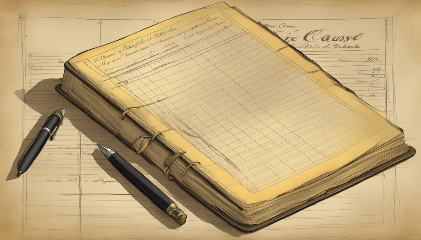 A vintage ledger open to a page of handwritten cause of death records, with faded ink and delicate yellowed pages