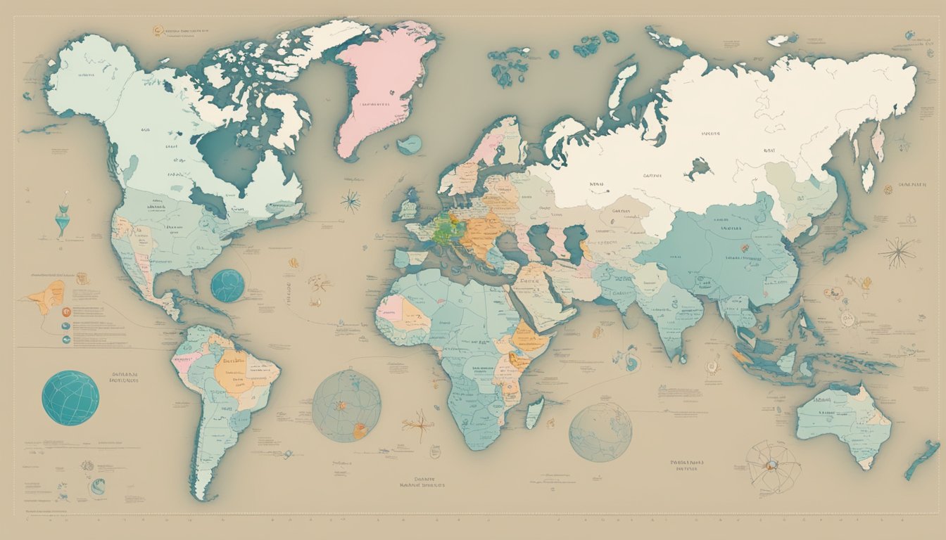 A world map with various symbols marking different causes of women's mortality, such as heart disease, cancer, and maternal deaths