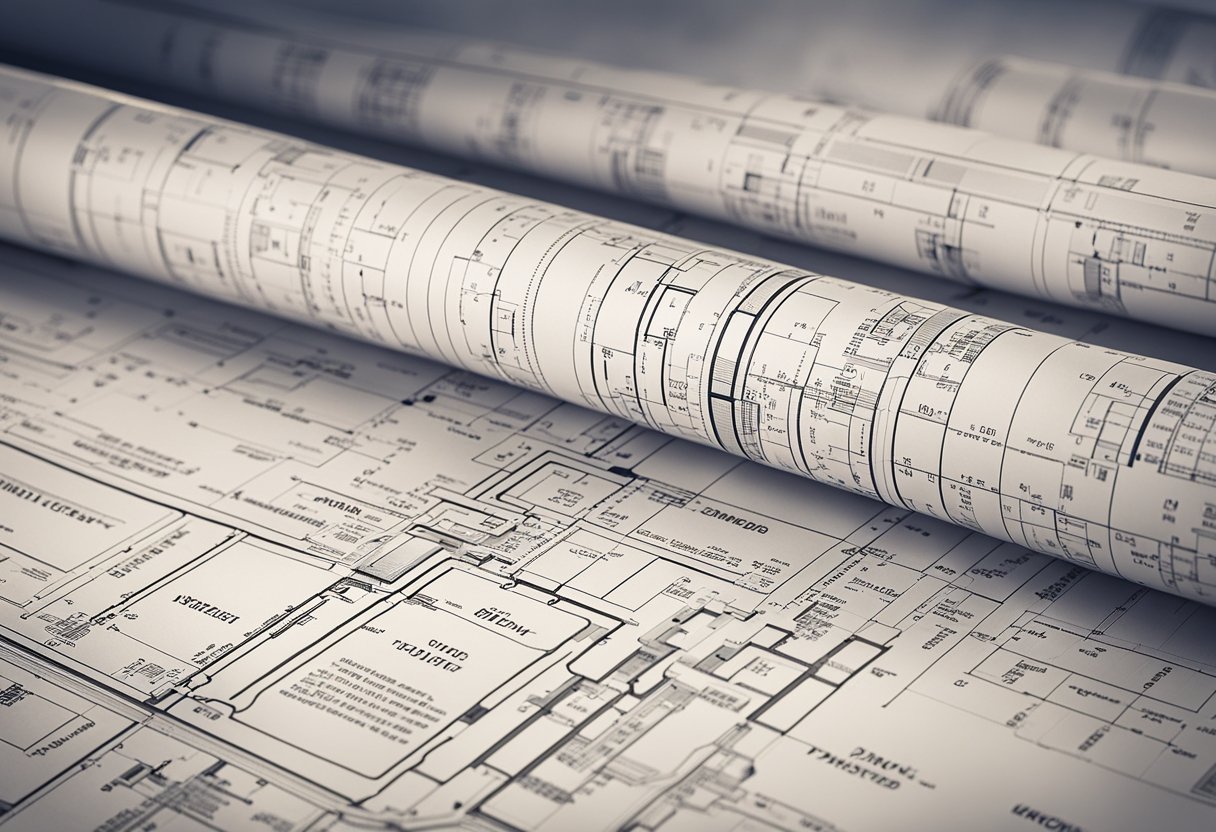 A detailed architectural blueprint with measurements and annotations