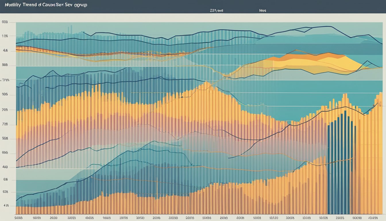 A graph showing mortality trends by sex and cause of death across different age groups in the USA