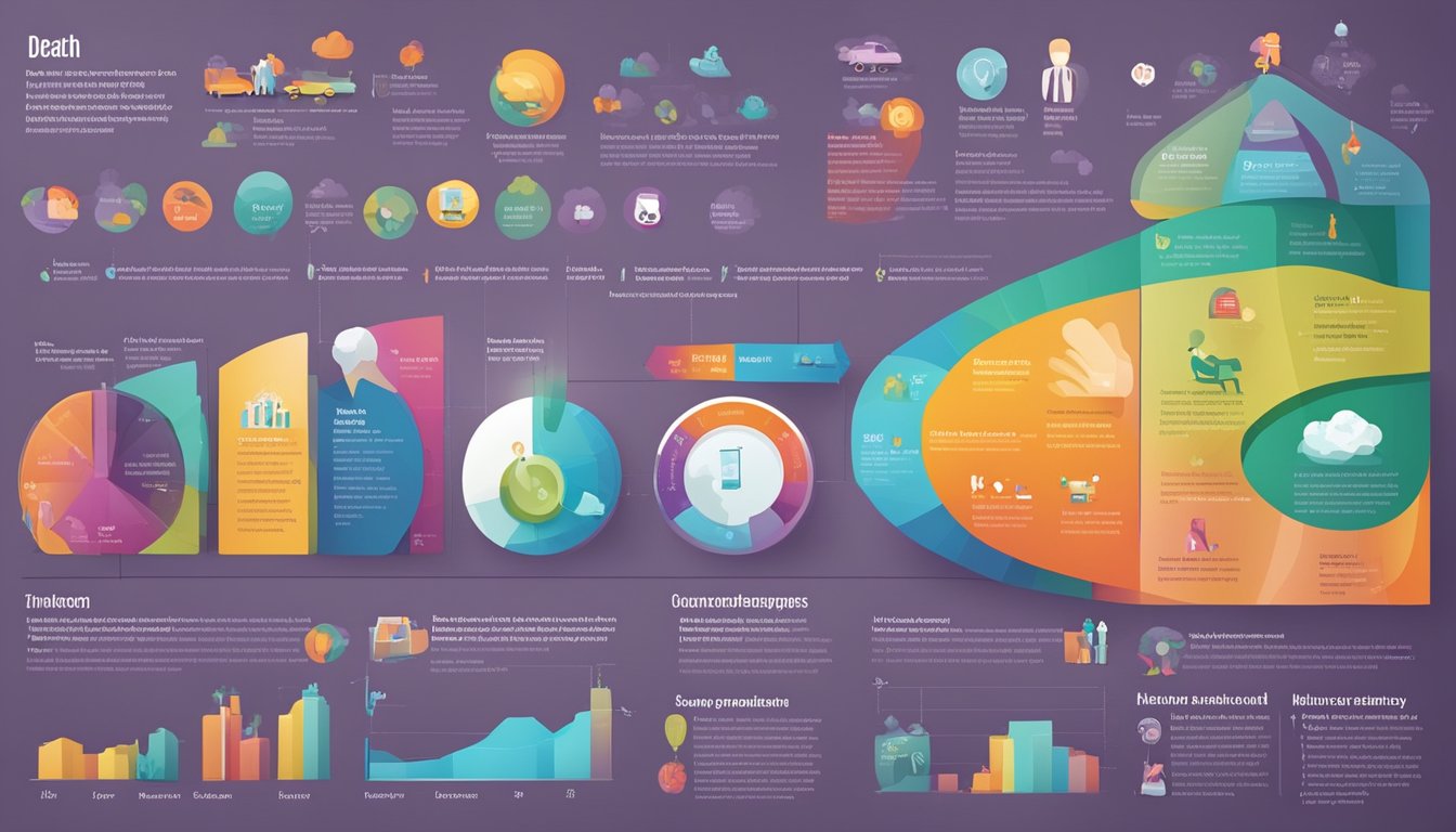 A colorful infographic showing various uncommon causes of death, arranged by age groups, with corresponding illustrations and icons