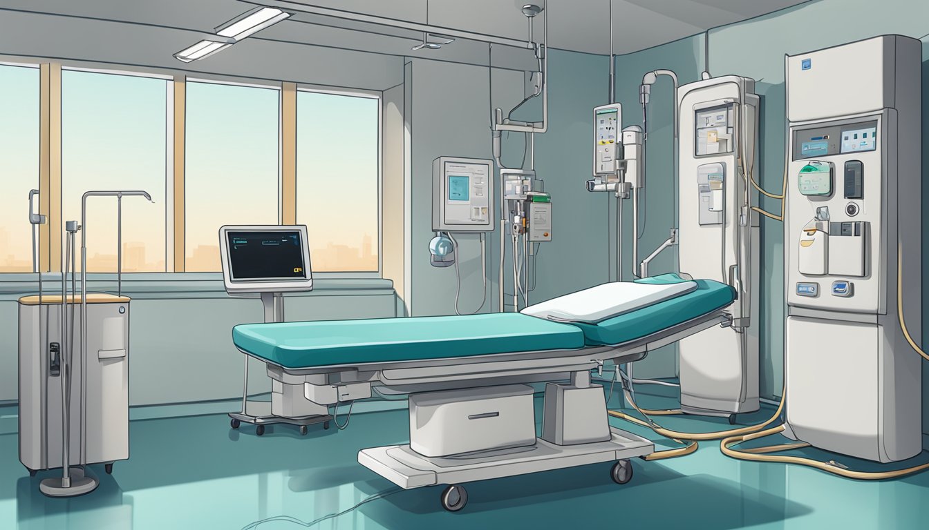 A kidney in a hospital setting with dialysis equipment nearby