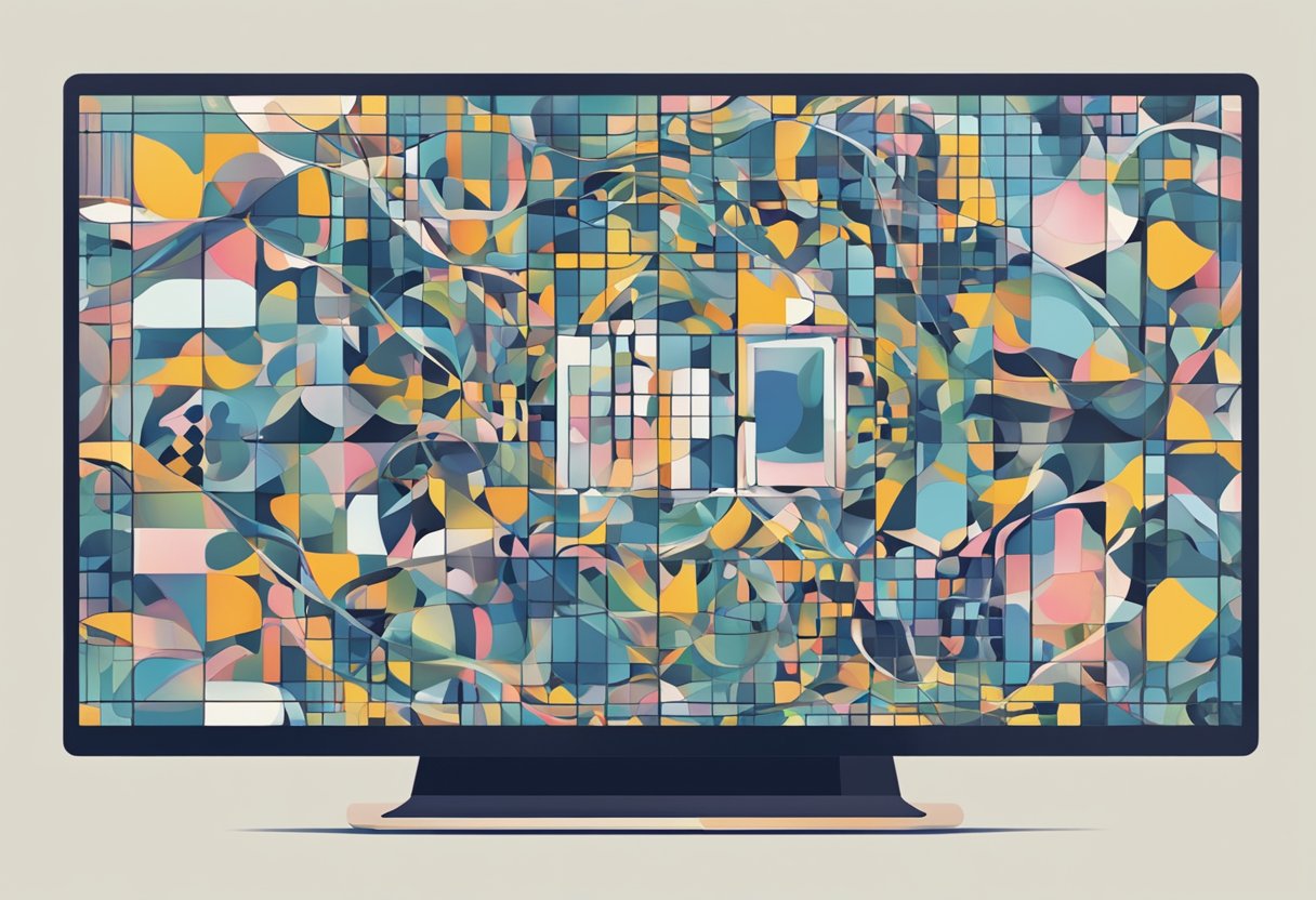 A computer screen displaying various abstract shapes and patterns created by generative AI tools