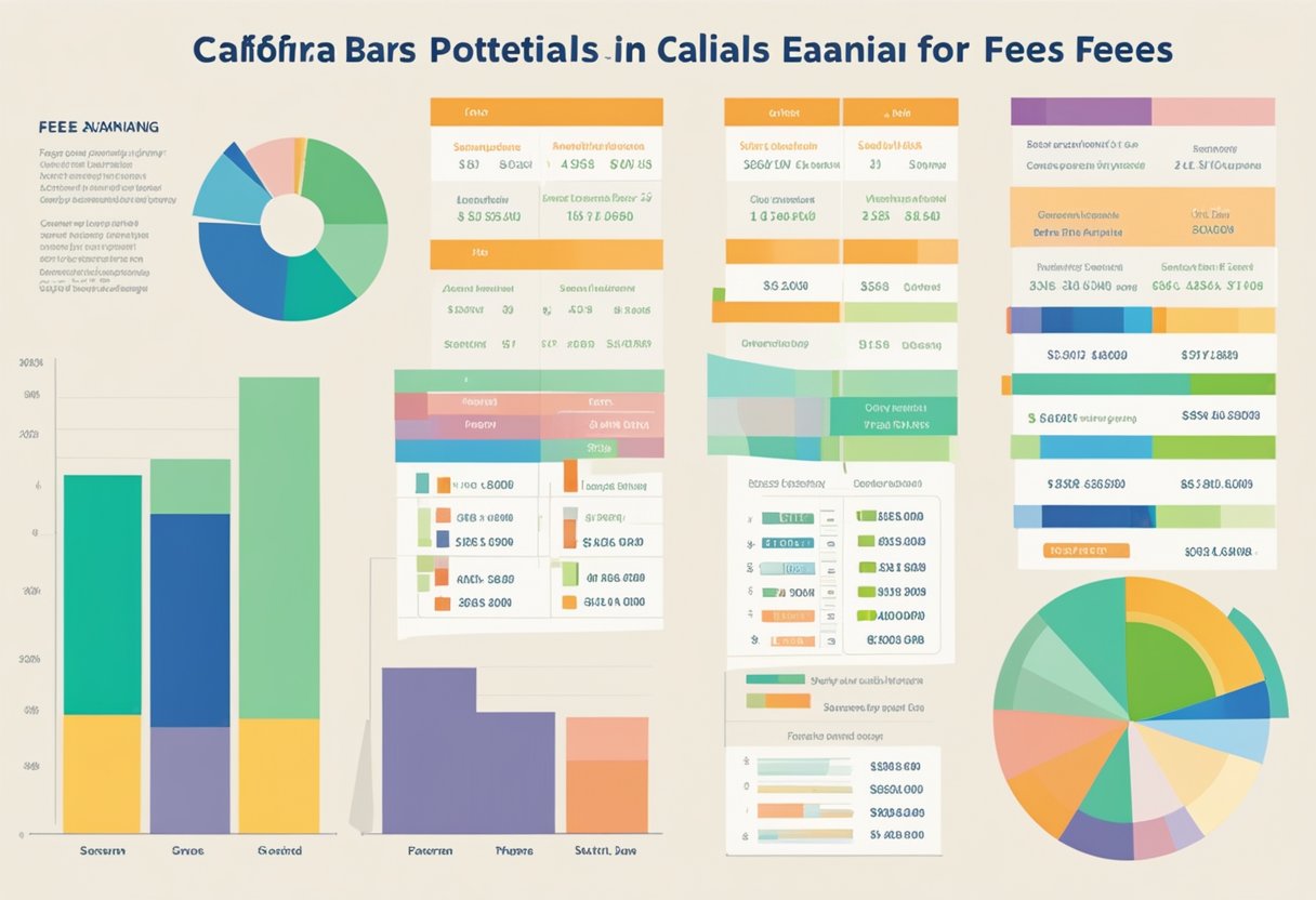 A colorful bar graph showing the earnings potential for doulas in California, with salary and fees breakdown displayed in clear, easy-to-read sections