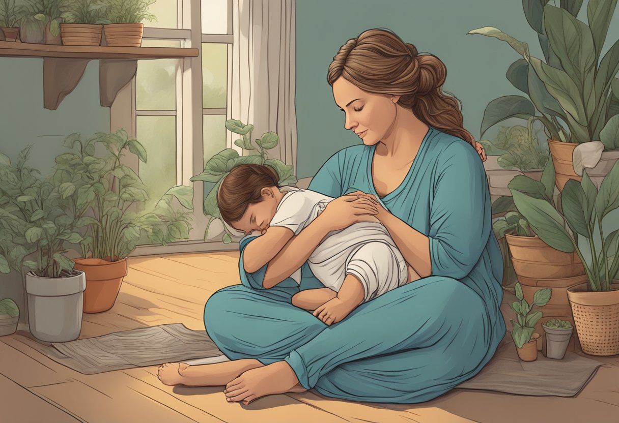 A doula calmly supporting a laboring mother, surrounded by a peaceful and nurturing environment, exuding empathy and compassion