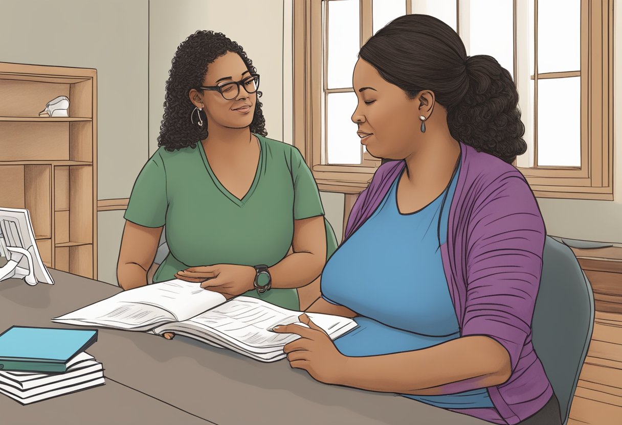 A doula guiding a pregnant woman through the certification process in Oregon