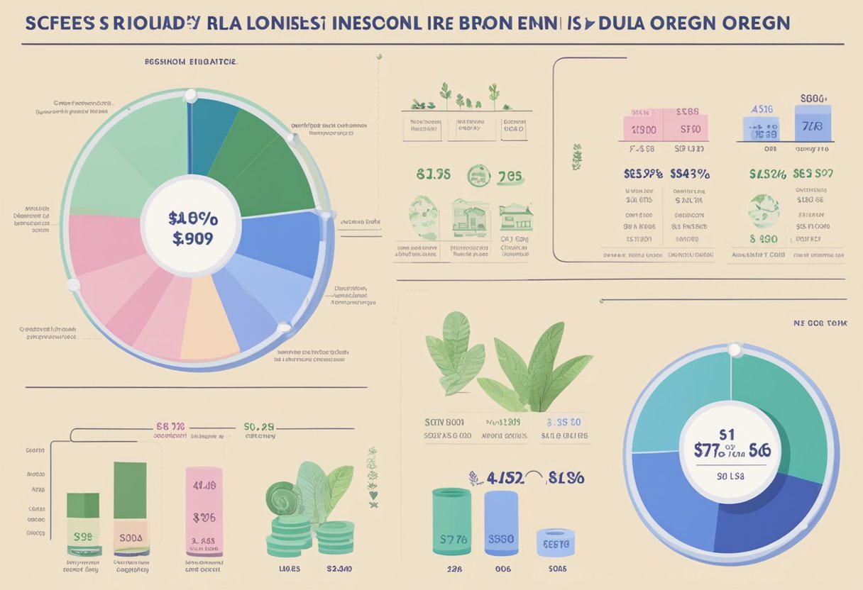 A doula's income breakdown in Oregon, with salary and fees, depicted through visual charts and graphs