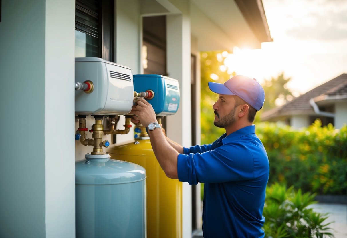 A plumber installs water heaters in a Pandan Indah home