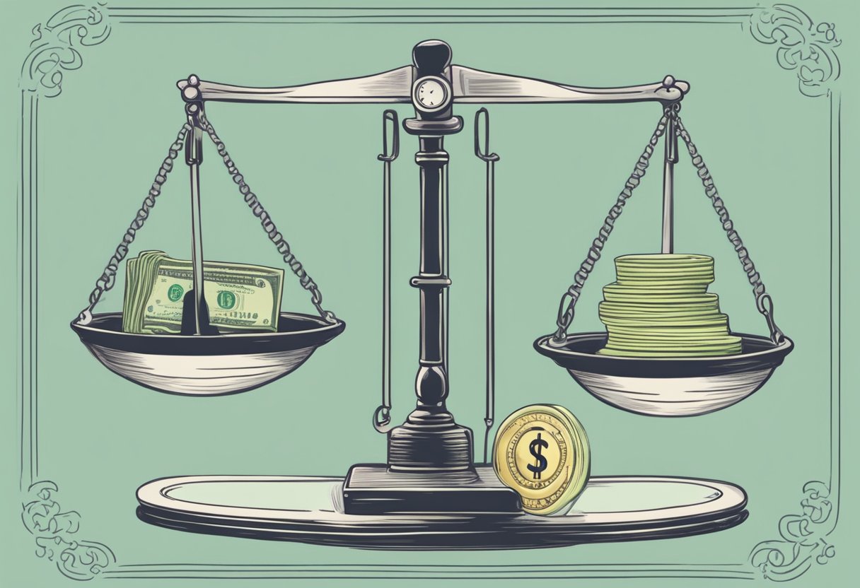 A scale with a dollar sign on one side and a baby on the other, representing the financial decision between postpartum and birth doula work in Minnesota