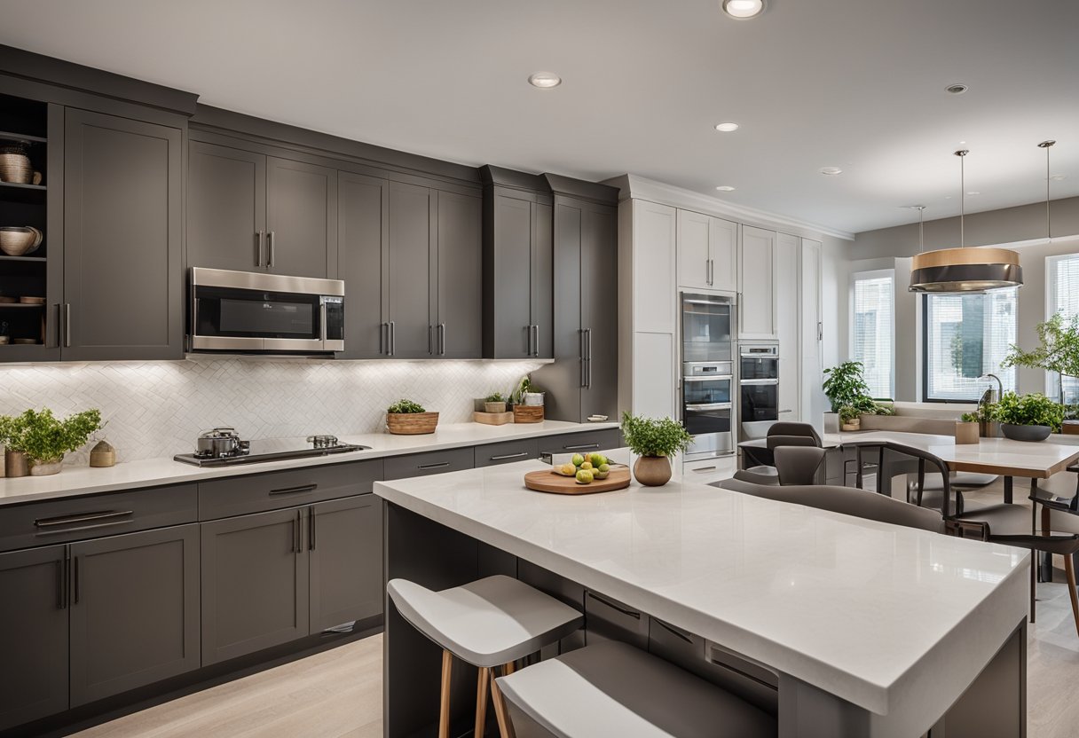 A spacious, organized kitchen with customizable cabinets, sleek countertops, and integrated appliances