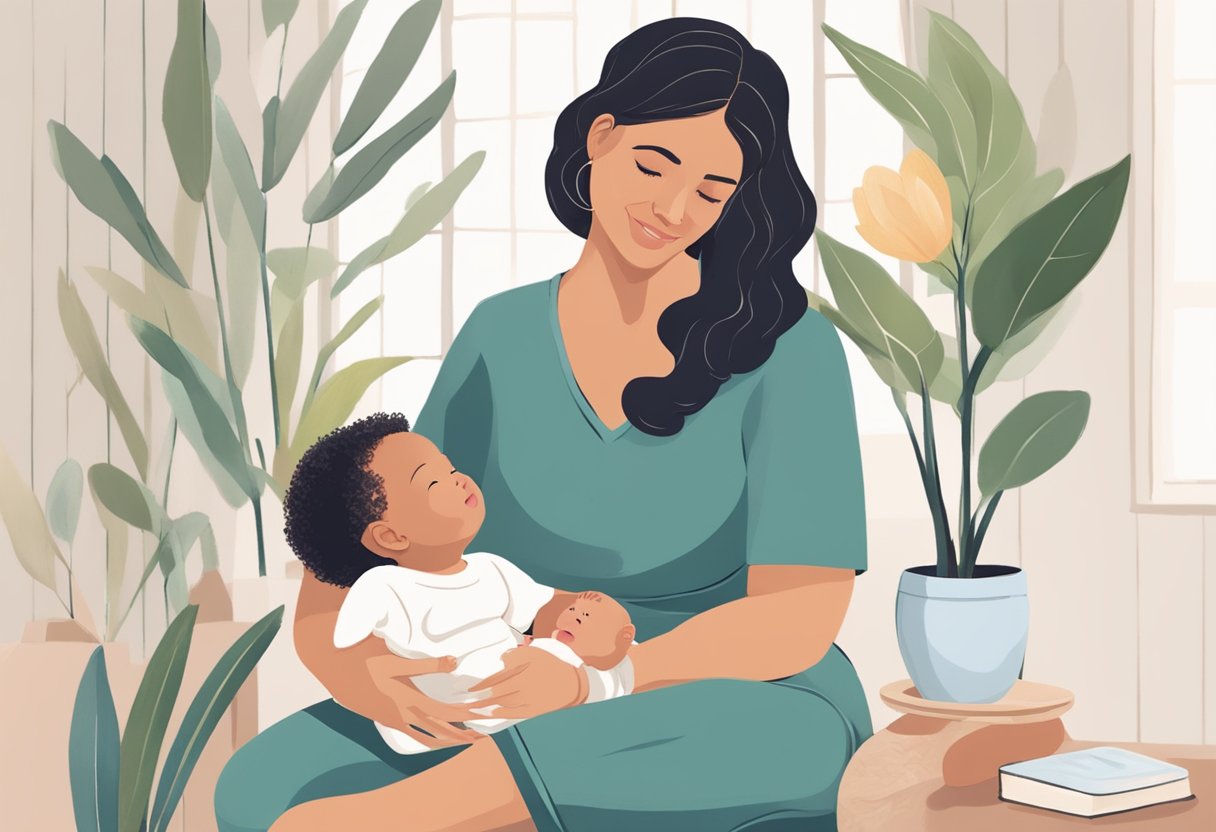 A postpartum doula sits with a new mother, offering support and guidance as they discuss the challenges and joys of motherhood